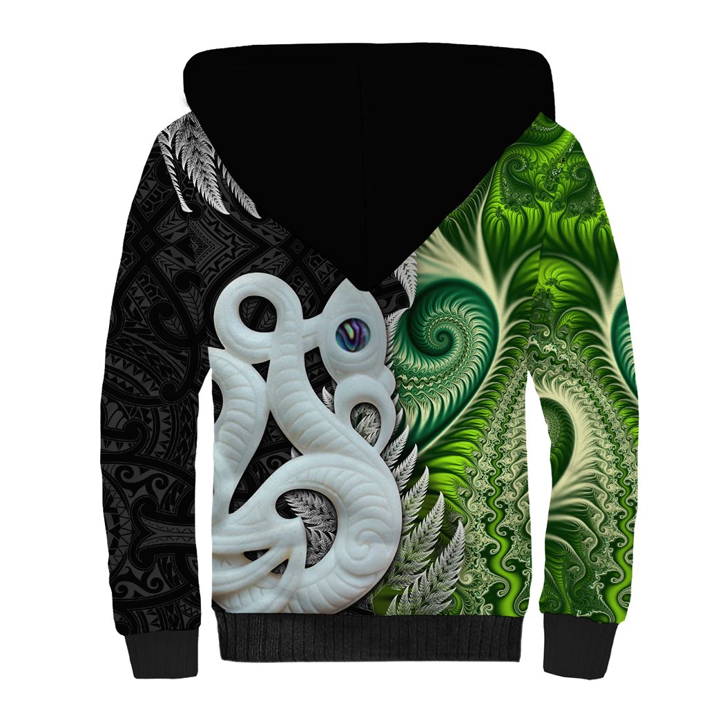 New Zealand Koru Natural Sherpa Hoodie Manaia and Silver Fern Maori Pattern LT03 - Polynesian Pride
