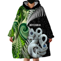 New Zealand Koru Natural Wearable Blanket Hoodie Manaia and Silver Fern Maori Pattern LT03 - Polynesian Pride