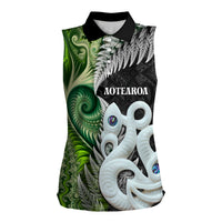 New Zealand Koru Natural Women Sleeveless Polo Shirt - Manaia and Silver Fern Maori Pattern LT03 Female Black - Polynesian Pride