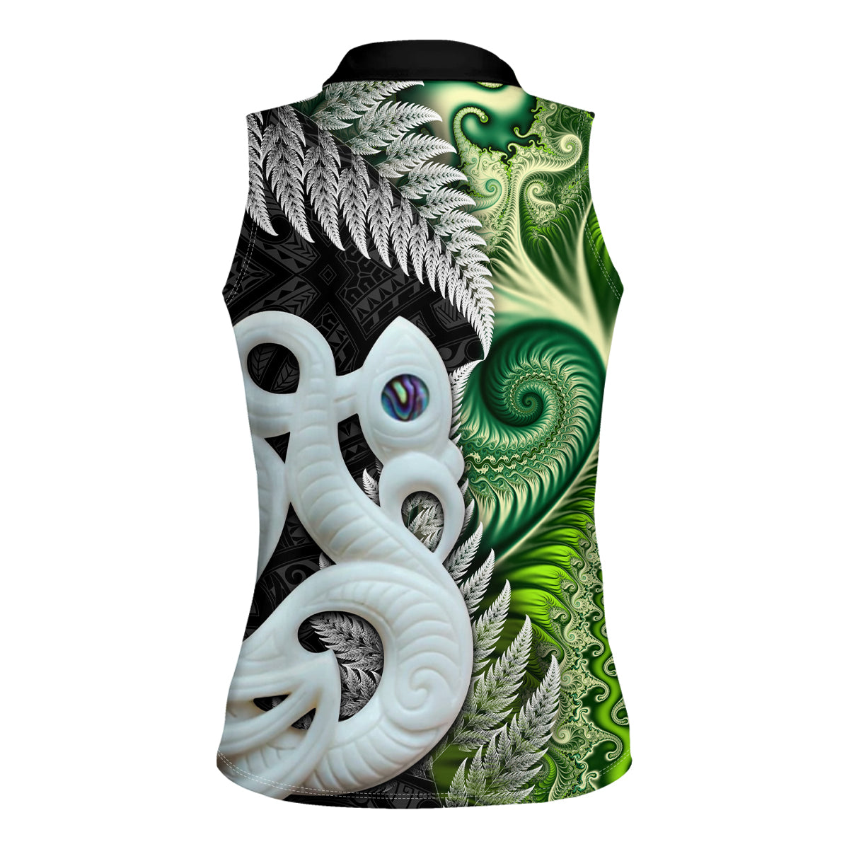 New Zealand Koru Natural Women Sleeveless Polo Shirt - Manaia and Silver Fern Maori Pattern LT03 - Polynesian Pride