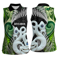 New Zealand Koru Natural Women Sleeveless Polo Shirt - Manaia and Silver Fern Maori Pattern LT03 - Polynesian Pride
