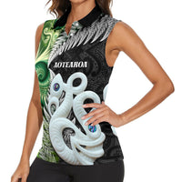 New Zealand Koru Natural Women Sleeveless Polo Shirt - Manaia and Silver Fern Maori Pattern LT03 - Polynesian Pride