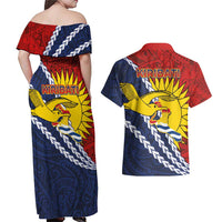 Kiribati Independence Day Couples Matching Off Shoulder Maxi Dress and Hawaiian Shirt Polynesian and Melanesian Art Tattoo LT03 - Polynesian Pride