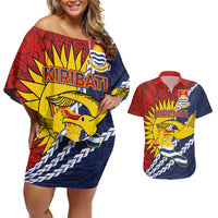 Kiribati Independence Day Couples Matching Off Shoulder Short Dress and Hawaiian Shirt Polynesian and Melanesian Art Tattoo LT03 Red - Polynesian Pride