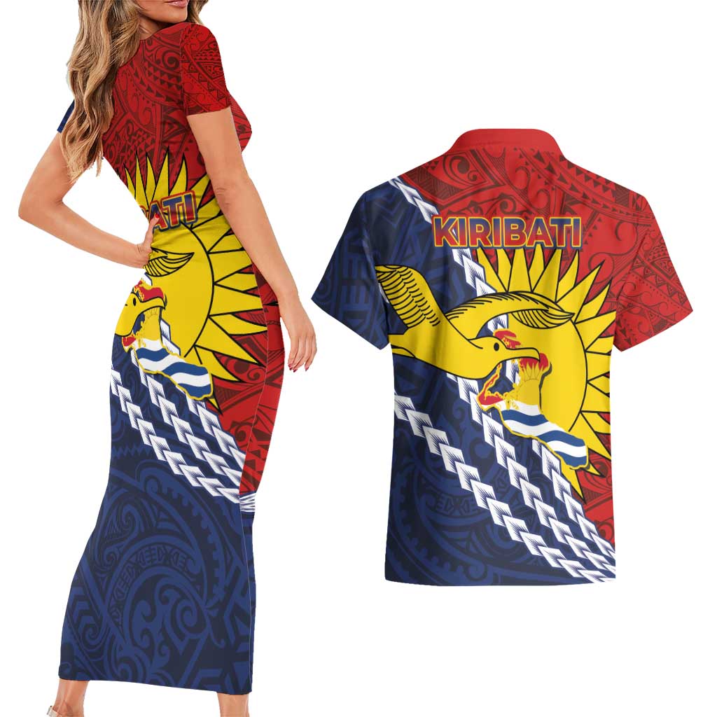 Kiribati Independence Day Couples Matching Short Sleeve Bodycon Dress and Hawaiian Shirt Polynesian and Melanesian Art Tattoo LT03 - Polynesian Pride