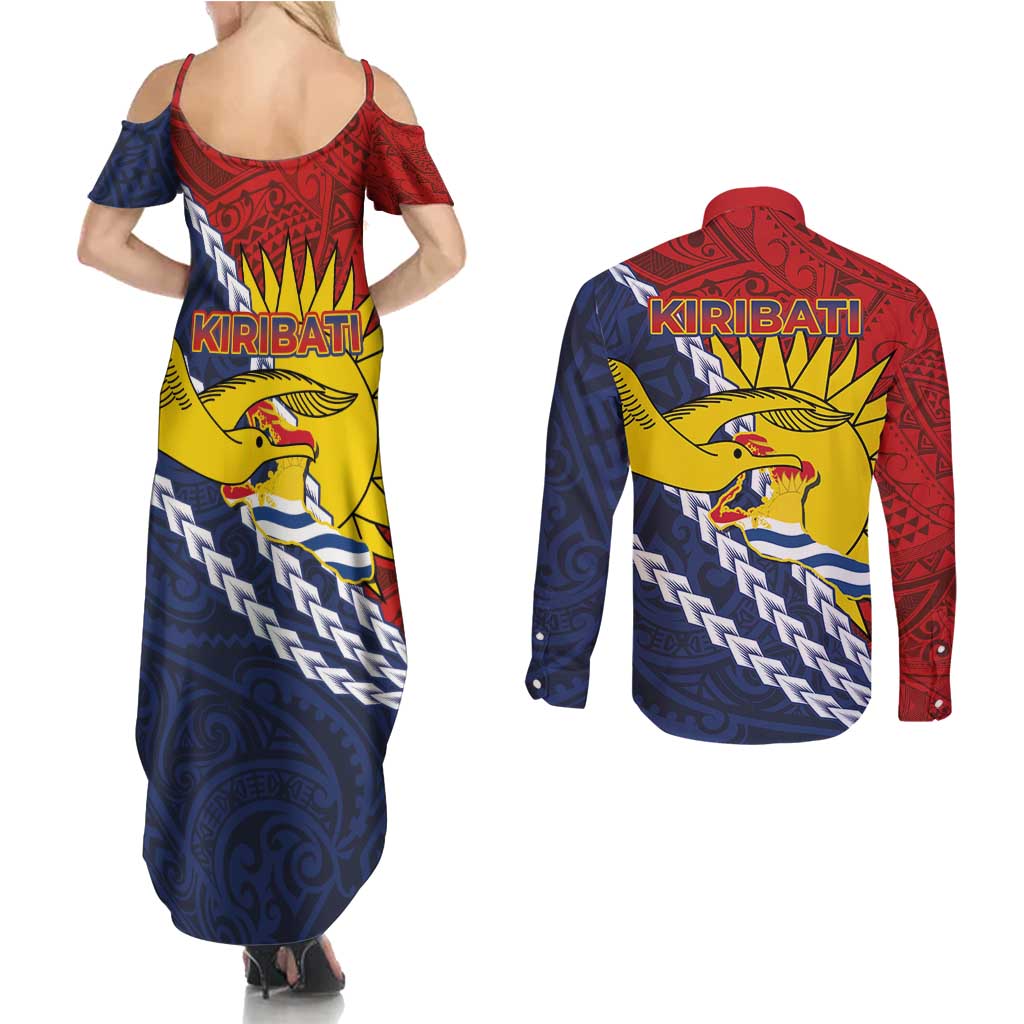 Kiribati Independence Day Couples Matching Summer Maxi Dress and Long Sleeve Button Shirt Polynesian and Melanesian Art Tattoo LT03 - Polynesian Pride