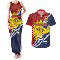 Kiribati Independence Day Couples Matching Tank Maxi Dress and Hawaiian Shirt Polynesian and Melanesian Art Tattoo LT03 Red - Polynesian Pride