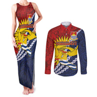 Kiribati Independence Day Couples Matching Tank Maxi Dress and Long Sleeve Button Shirt Polynesian and Melanesian Art Tattoo LT03 Red - Polynesian Pride