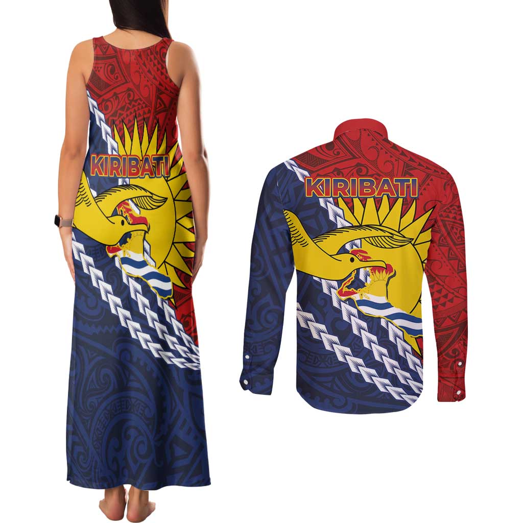 Kiribati Independence Day Couples Matching Tank Maxi Dress and Long Sleeve Button Shirt Polynesian and Melanesian Art Tattoo LT03 - Polynesian Pride