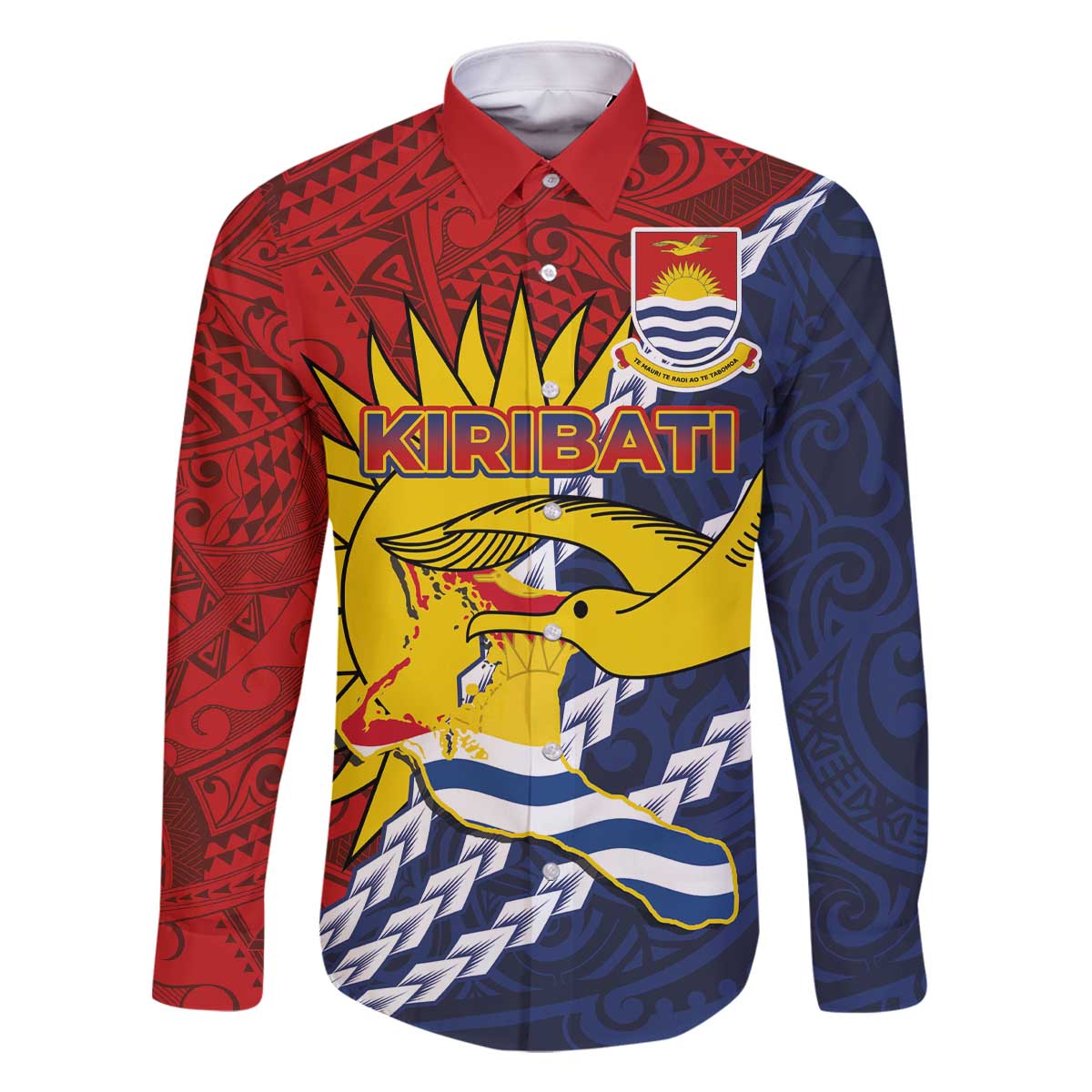 Kiribati Independence Day Family Matching Off The Shoulder Long Sleeve Dress and Hawaiian Shirt Polynesian and Melanesian Art Tattoo LT03 Dad's Shirt - Long Sleeve Red - Polynesian Pride