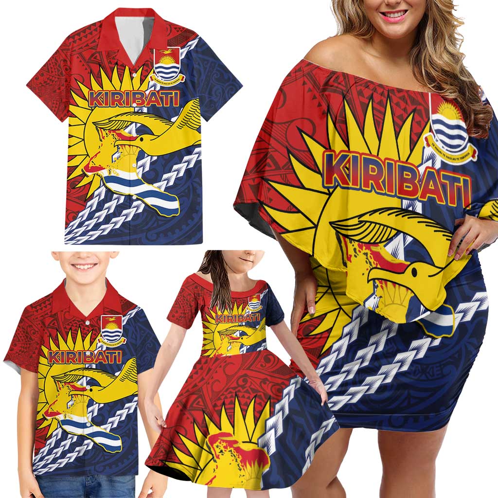 Kiribati Independence Day Family Matching Off Shoulder Short Dress and Hawaiian Shirt Polynesian and Melanesian Art Tattoo LT03 - Polynesian Pride