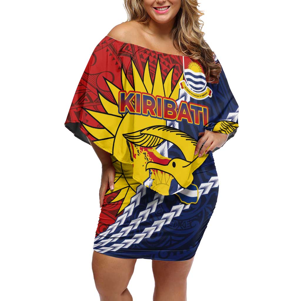 Kiribati Independence Day Family Matching Off Shoulder Short Dress and Hawaiian Shirt Polynesian and Melanesian Art Tattoo LT03 Mom's Dress Red - Polynesian Pride