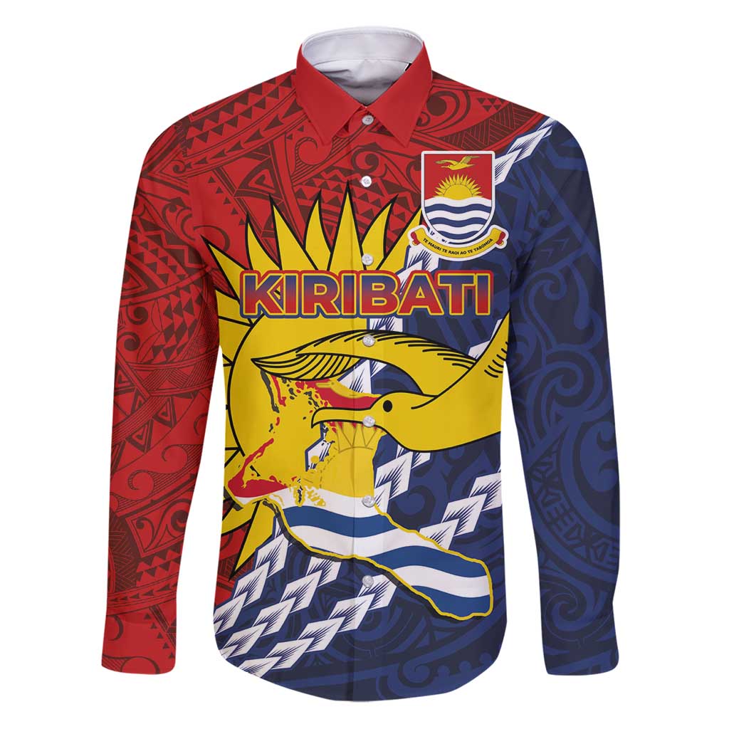 Kiribati Independence Day Family Matching Puletasi and Hawaiian Shirt Polynesian and Melanesian Art Tattoo LT03 Dad's Shirt - Long Sleeve Red - Polynesian Pride