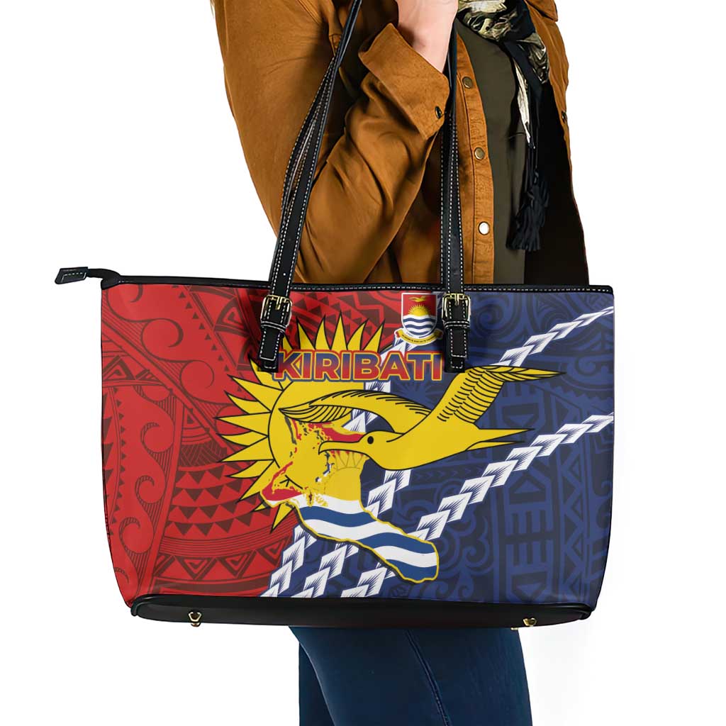 Kiribati Independence Day Leather Tote Bag Polynesian and Melanesian Art Tattoo