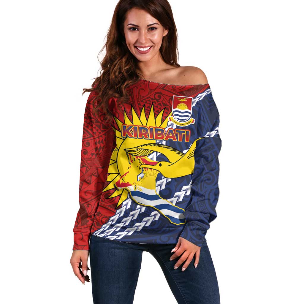 Kiribati Independence Day Off Shoulder Sweater Polynesian and Melanesian Art Tattoo