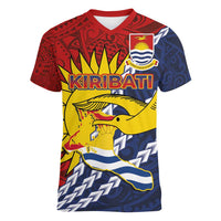 Kiribati Independence Day Women V-Neck T-Shirt Polynesian and Melanesian Art Tattoo LT03 Female Red - Polynesian Pride