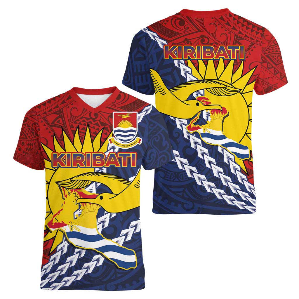 Kiribati Independence Day Women V-Neck T-Shirt Polynesian and Melanesian Art Tattoo LT03 - Polynesian Pride