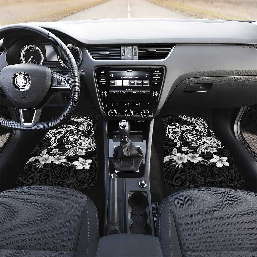 Guam Dolphins Tribal Tattoo Car Mats Polynesian Art and Tropical Flower Grayscale