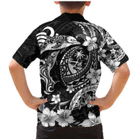 Guam Dolphins Tribal Tattoo Family Matching Mermaid Dress and Hawaiian Shirt Polynesian Art and Tropical Flower Grayscale LT03 - Polynesian Pride