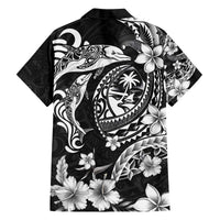 Guam Dolphins Tribal Tattoo Family Matching Off The Shoulder Long Sleeve Dress and Hawaiian Shirt Polynesian Art and Tropical Flower Grayscale LT03 - Polynesian Pride