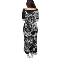 Guam Dolphins Tribal Tattoo Family Matching Puletasi and Hawaiian Shirt Polynesian Art and Tropical Flower Grayscale LT03 - Polynesian Pride