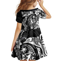 Guam Dolphins Tribal Tattoo Family Matching Short Sleeve Bodycon Dress and Hawaiian Shirt Polynesian Art and Tropical Flower Grayscale LT03 - Polynesian Pride