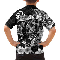 Guam Dolphins Tribal Tattoo Family Matching Summer Maxi Dress and Hawaiian Shirt Polynesian Art and Tropical Flower Grayscale LT03 - Polynesian Pride