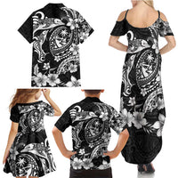 Guam Dolphins Tribal Tattoo Family Matching Summer Maxi Dress and Hawaiian Shirt Polynesian Art and Tropical Flower Grayscale LT03 - Polynesian Pride