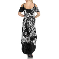 Guam Dolphins Tribal Tattoo Family Matching Summer Maxi Dress and Hawaiian Shirt Polynesian Art and Tropical Flower Grayscale LT03 - Polynesian Pride