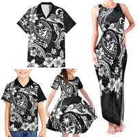 Guam Dolphins Tribal Tattoo Family Matching Tank Maxi Dress and Hawaiian Shirt Polynesian Art and Tropical Flower Grayscale LT03 - Polynesian Pride