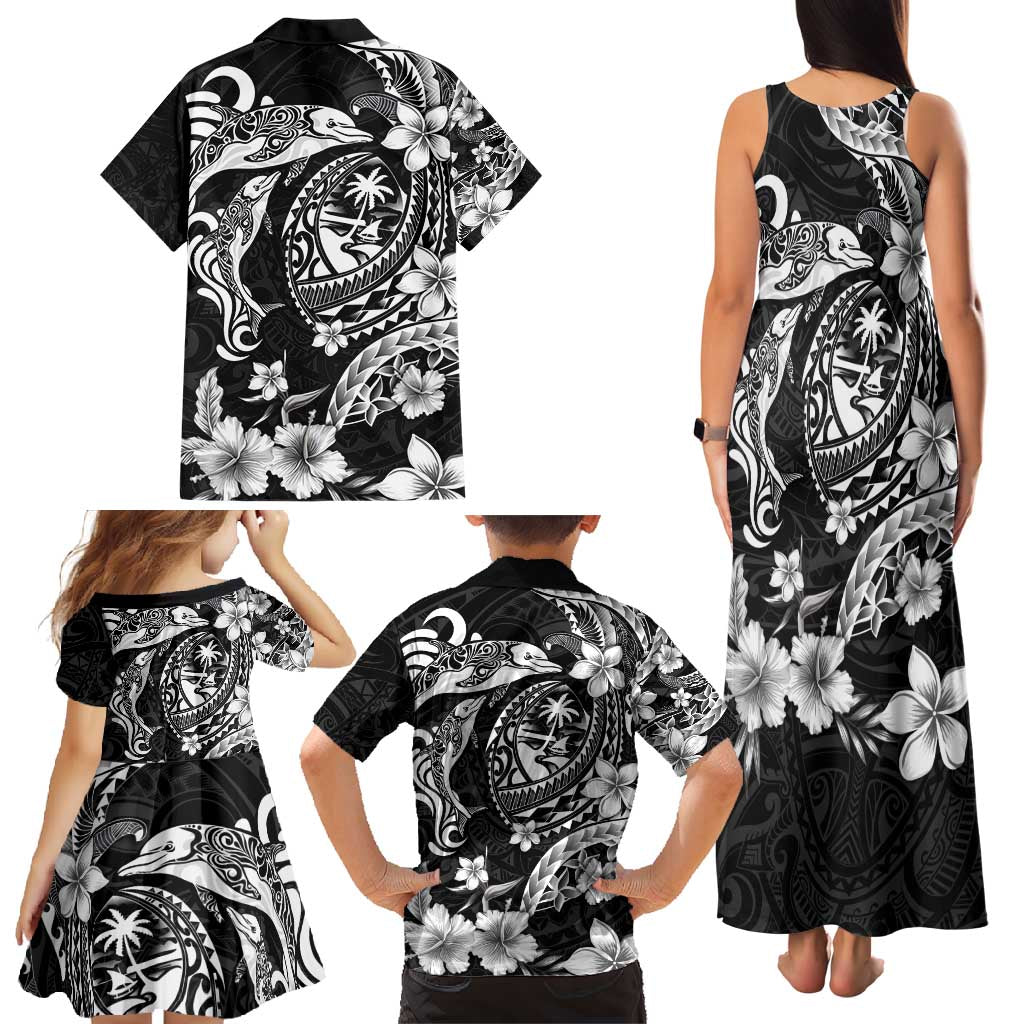 Guam Dolphins Tribal Tattoo Family Matching Tank Maxi Dress and Hawaiian Shirt Polynesian Art and Tropical Flower Grayscale LT03 - Polynesian Pride