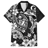 Guam Dolphins Tribal Tattoo Family Matching Tank Maxi Dress and Hawaiian Shirt Polynesian Art and Tropical Flower Grayscale LT03 Dad's Shirt - Short Sleeve Black - Polynesian Pride