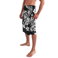 Guam Dolphins Tribal Tattoo Lavalava Polynesian Art and Tropical Flower Grayscale