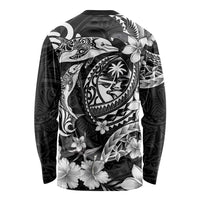 Guam Dolphins Tribal Tattoo Long Sleeve Shirt Polynesian Art and Tropical Flower Grayscale LT03 - Polynesian Pride