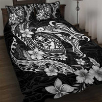 Guam Dolphins Tribal Tattoo Quilt Bed Set Polynesian Art and Tropical Flower Grayscale LT03 Black - Polynesian Pride