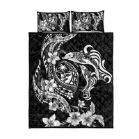 Guam Dolphins Tribal Tattoo Quilt Bed Set Polynesian Art and Tropical Flower Grayscale LT03 - Polynesian Pride