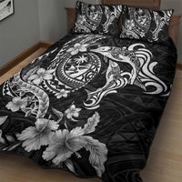 Guam Dolphins Tribal Tattoo Quilt Bed Set Polynesian Art and Tropical Flower Grayscale LT03 - Polynesian Pride