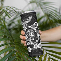 Guam Dolphins Tribal Tattoo Skinny Tumbler Polynesian Art and Tropical Flower Grayscale LT03 - Polynesian Pride