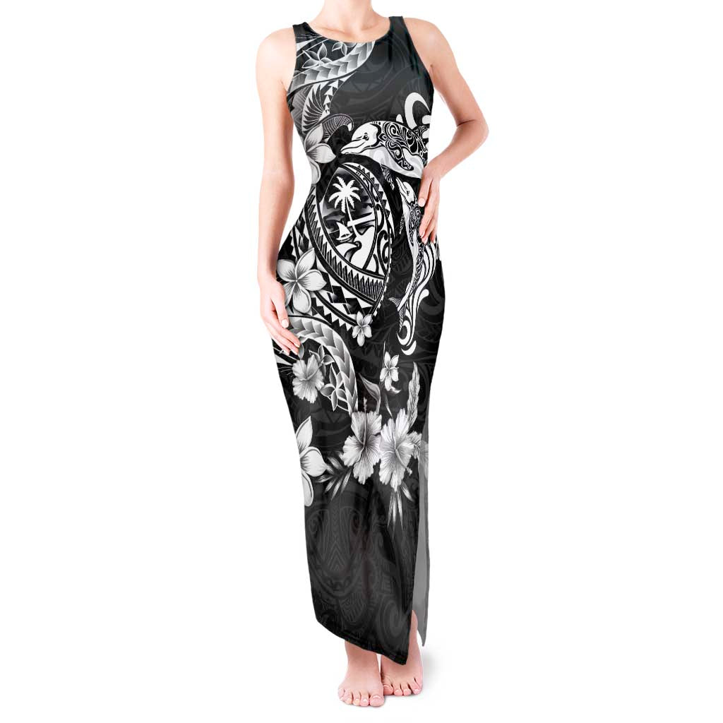 Guam Dolphins Tribal Tattoo Tank Maxi Dress Polynesian Art and Tropical Flower Grayscale LT03 Women Black - Polynesian Pride