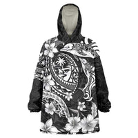 Guam Dolphins Tribal Tattoo Wearable Blanket Hoodie Polynesian Art and Tropical Flower Grayscale LT03 One Size Black - Polynesian Pride