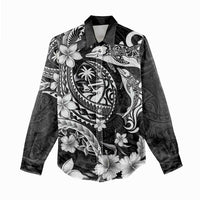 Guam Dolphins Tribal Tattoo Women Casual Shirt Polynesian Art and Tropical Flower Grayscale LT03 - Polynesian Pride
