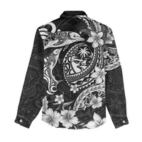 Guam Dolphins Tribal Tattoo Women Casual Shirt Polynesian Art and Tropical Flower Grayscale LT03 - Polynesian Pride