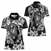Guam Dolphins Tribal Tattoo Women Polo Shirt Polynesian Art and Tropical Flower Grayscale LT03 - Polynesian Pride