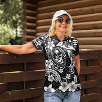 Guam Dolphins Tribal Tattoo Women Polo Shirt Polynesian Art and Tropical Flower Grayscale LT03 - Polynesian Pride