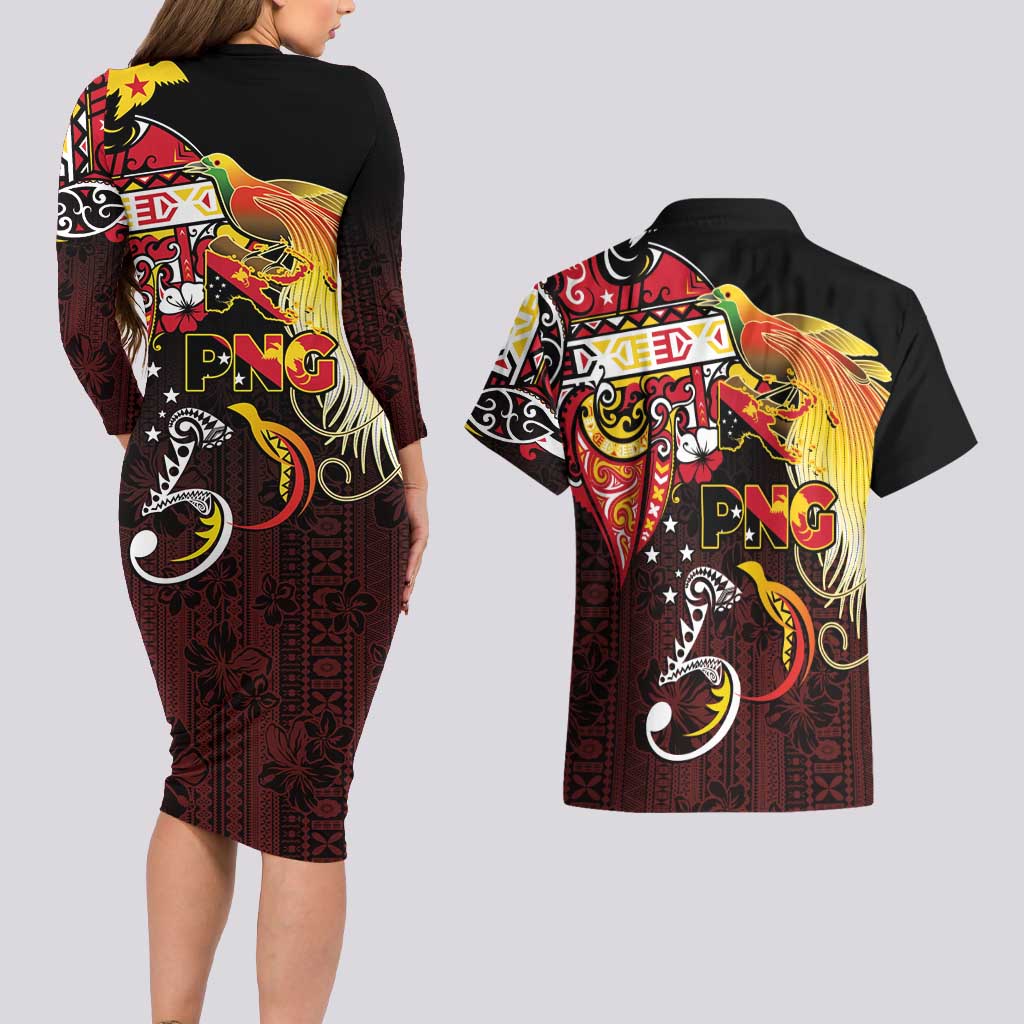 Papua New Guinea 2025 Couples Matching Long Sleeve Bodycon Dress and Hawaiian Shirt 50th Independence Day Anniversary LT03 - Polynesian Pride