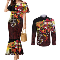 Papua New Guinea 2025 Couples Matching Mermaid Dress and Long Sleeve Button Shirt 50th Independence Day Anniversary LT03 Red - Polynesian Pride