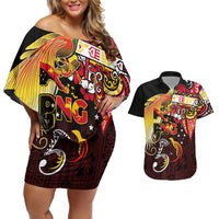 Papua New Guinea 2025 Couples Matching Off Shoulder Short Dress and Hawaiian Shirt 50th Independence Day Anniversary LT03 Red - Polynesian Pride