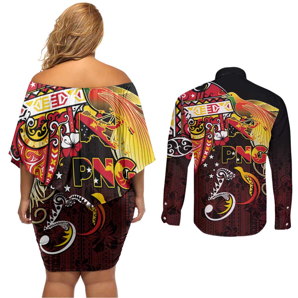 Papua New Guinea 2025 Couples Matching Off Shoulder Short Dress and Long Sleeve Button Shirt 50th Independence Day Anniversary LT03 - Polynesian Pride