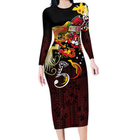 Papua New Guinea 2025 Family Matching Long Sleeve Bodycon Dress and Hawaiian Shirt 50th Independence Day Anniversary LT03 Mom's Dress Red - Polynesian Pride