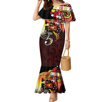 Papua New Guinea 2025 Family Matching Mermaid Dress and Hawaiian Shirt 50th Independence Day Anniversary LT03 Mom's Dress Red - Polynesian Pride